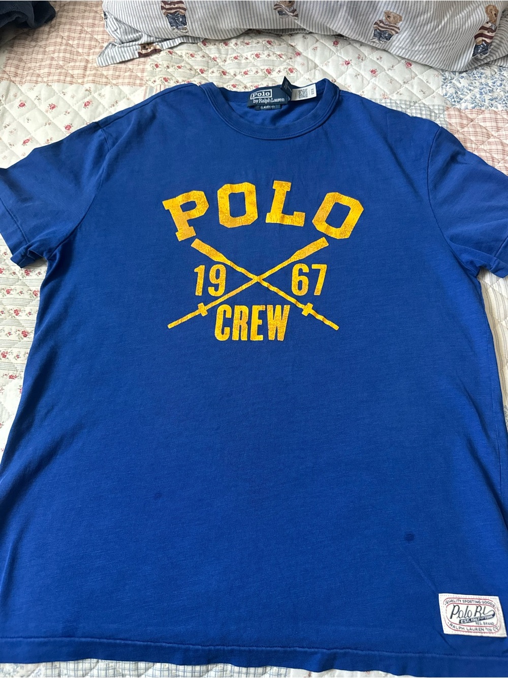 Polo by Ralph Lauren Blue Tee with Yellow 'Polo Crew 1967' Graphic